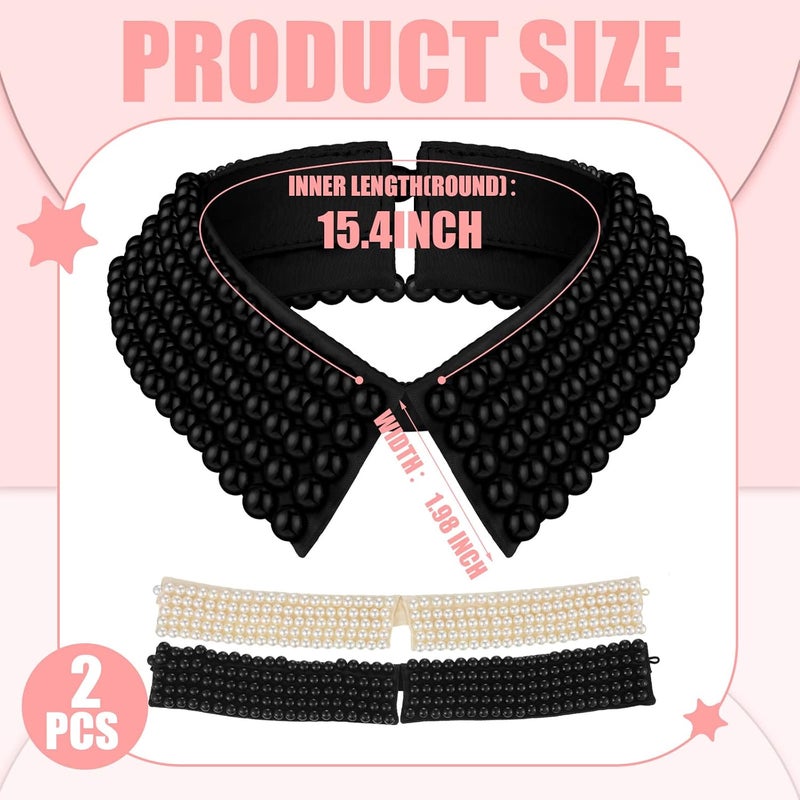 Hicarer 2 Pieces Pearl Collar Necklace for Women Detachable Fake Collar Simulated Pearl Beaded Bib Dickey Collar - Image 2